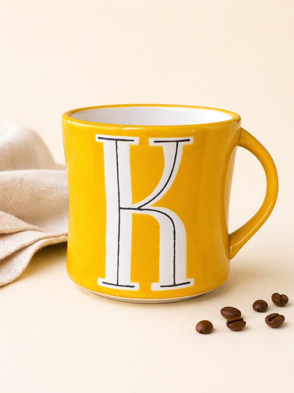 Anthropologie Monogram K Mug Yellow Hand Painted Initial Coffee Cup